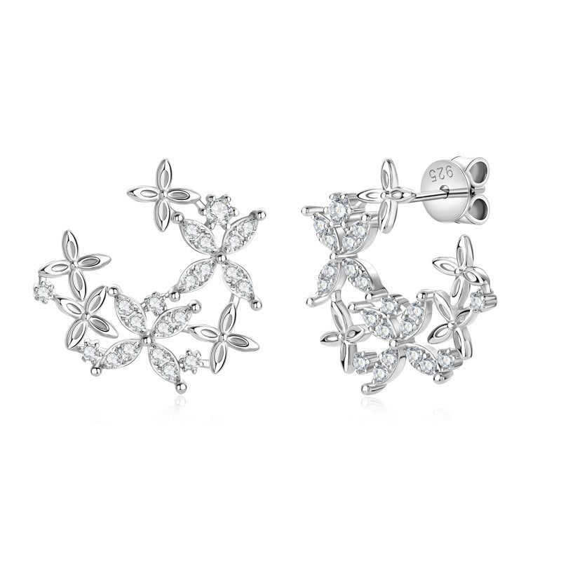 925 Sterling Silver Four-Leaf Clover Moissanite-Style