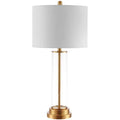 Scandinavian Glass Table Lamp — Modern Minimalist Bedside & Living Room Lamp with Fabric Shade