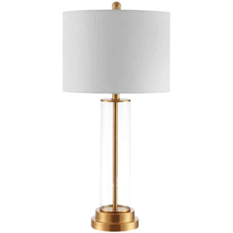 Scandinavian Glass Table Lamp — Modern Minimalist Bedside & Living Room Lamp with Fabric Shade
