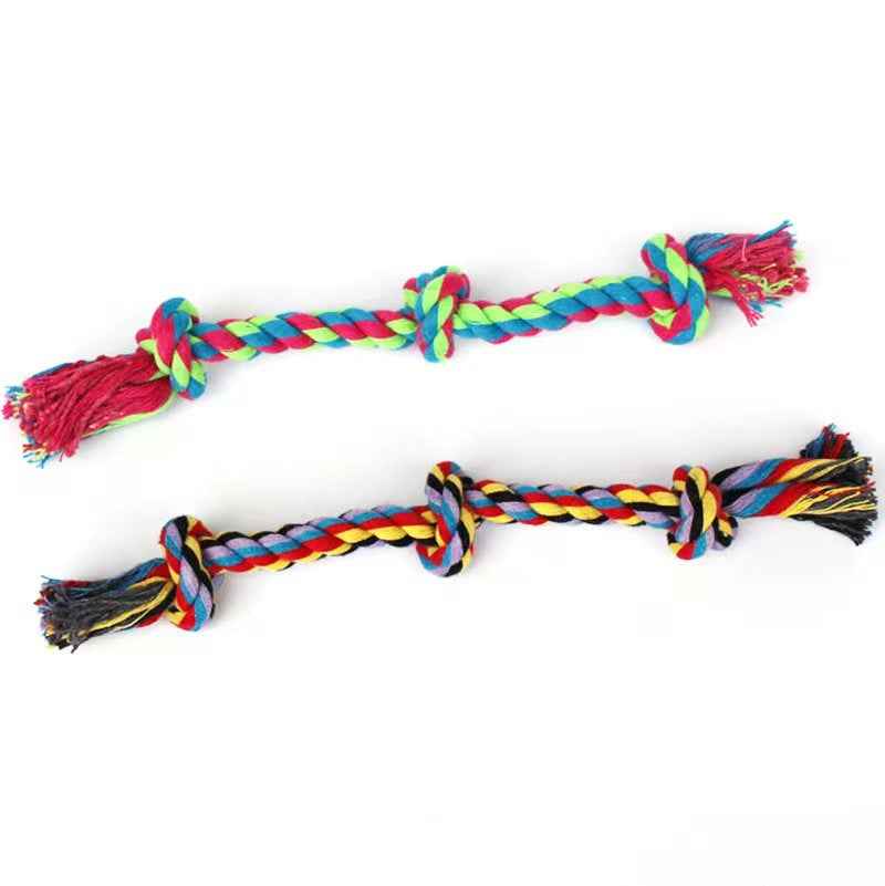 Cotton Rope Knot Dog Toy — Three-Section Braided Chew & Tug Toy | Assorted Colors