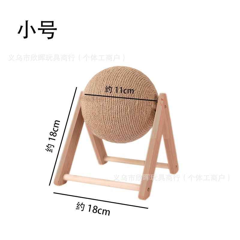 Wooden Cat Scratching Ball Post — Sisal Hemp Rope Scratcher with V or L Base | Multiple Sizes
