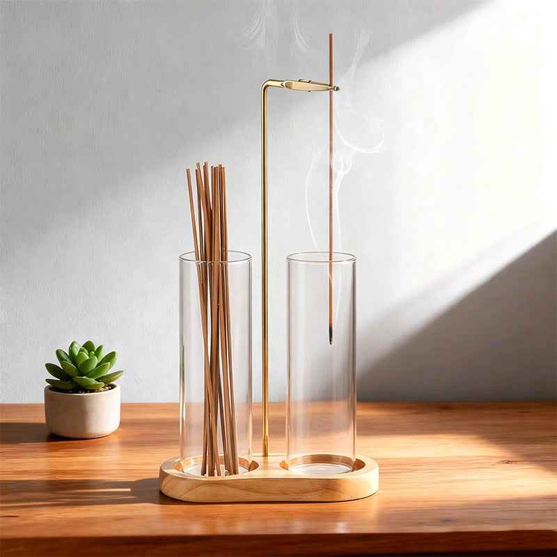 Glass Inverted Incense Burner & Holder — Decorative Desktop Incense Storage Ornament