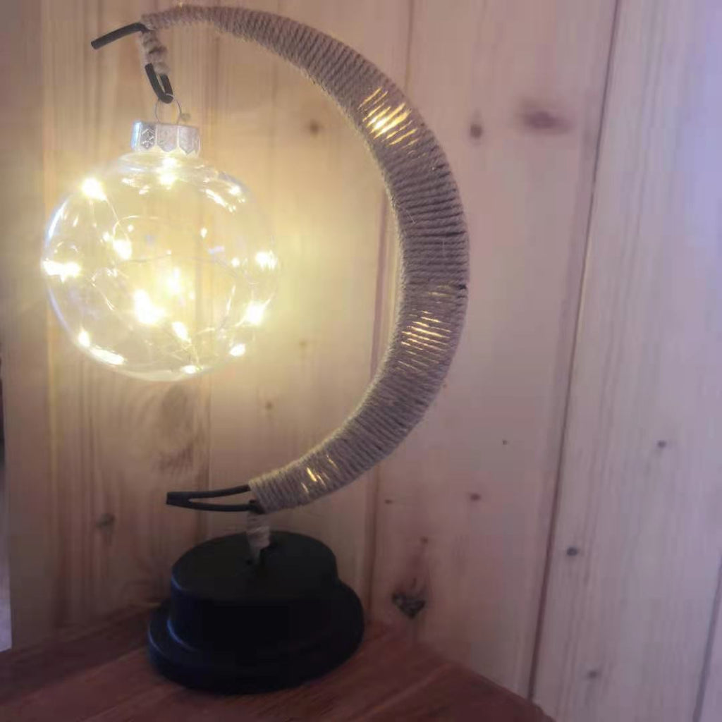 Led Nordic Style Wrought Iron Night Light Retro Hemp Rope Copper Wire Moon Ball Shape Lamp