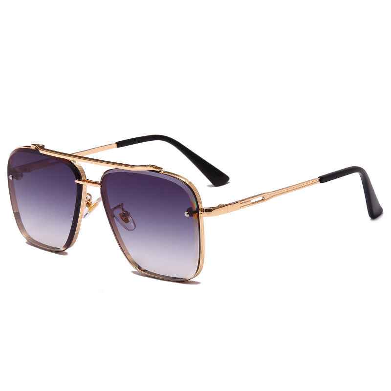 Metal Double-Beam Cut-Edge Sunglasses — Unisex Driving & Street Photography Shades