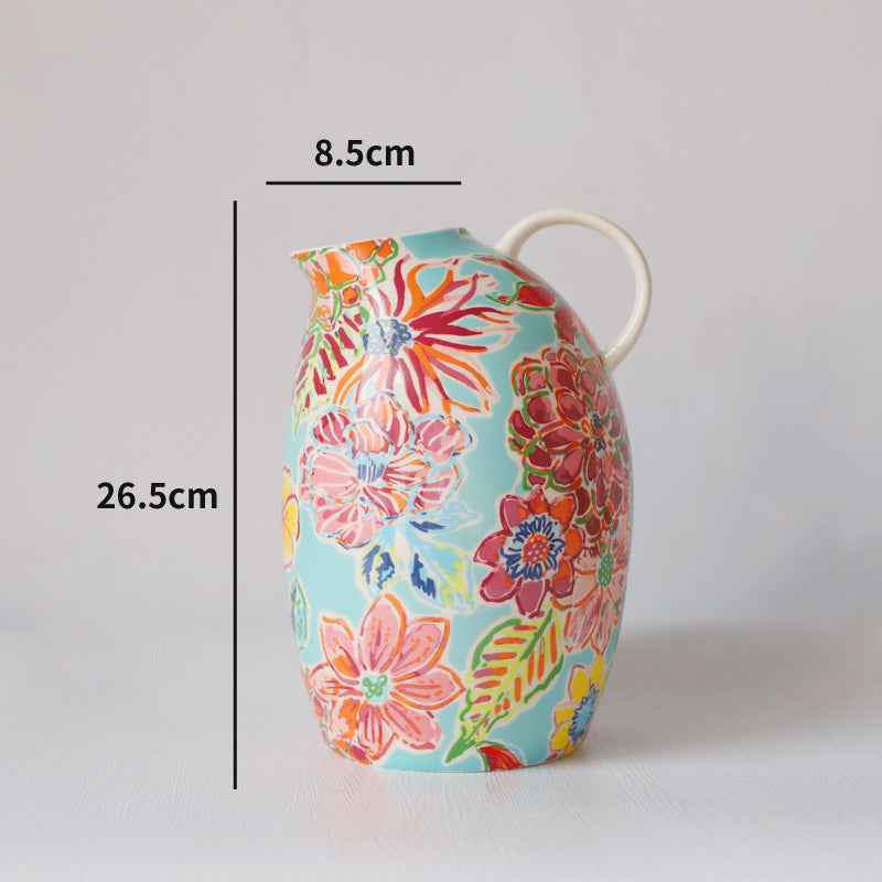 Hand-Painted Ceramic Bud Vase — Decorative Decal Vase for Hydroponics & Home Decor