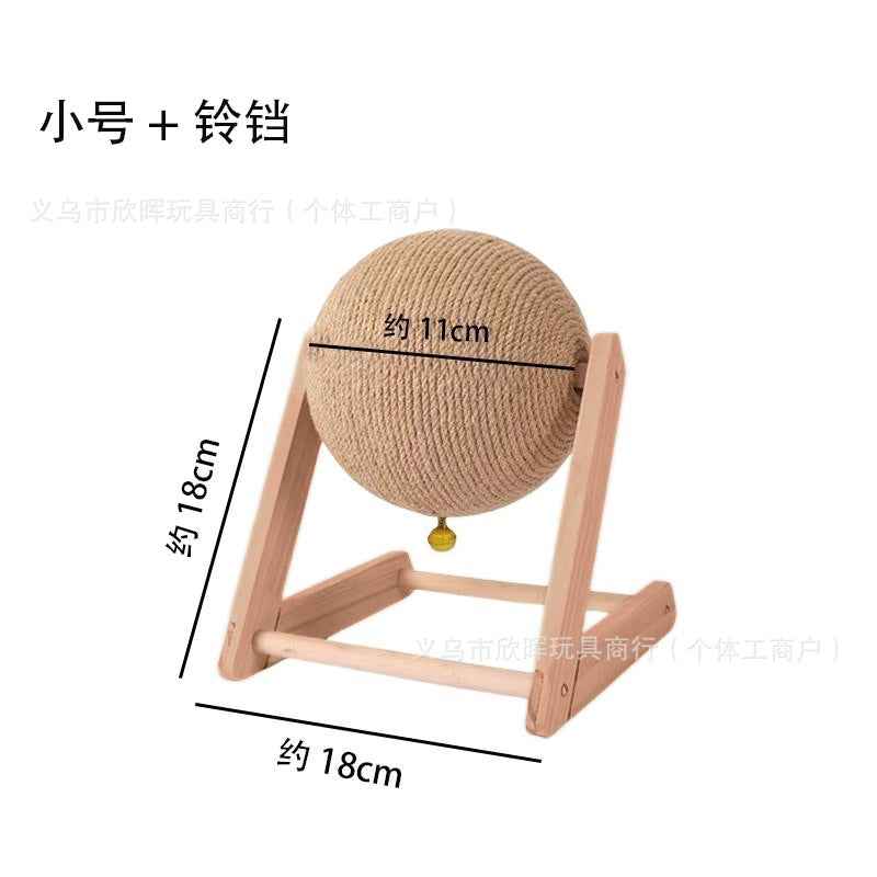 Wooden Cat Scratching Ball Post — Sisal Hemp Rope Scratcher with V or L Base | Multiple Sizes
