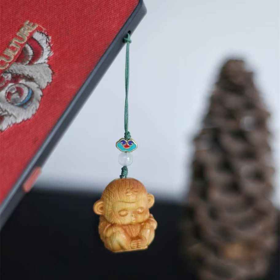 Hand-Carved Thuja Wood Dragon Pendant — Zodiac Dragon Wooden Carving Charm