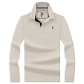 Men's Pure Cotton Polo Shirt in beige with embroidered chest detail for classic business casual wear.