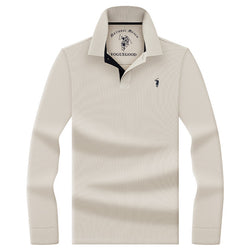 Men's Pure Cotton Polo Shirt in beige with embroidered chest detail for classic business casual wear.