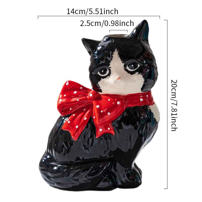 Cat Ceramic Hydroponic Vase — Artistic Small Flower Vessel for Home Decor