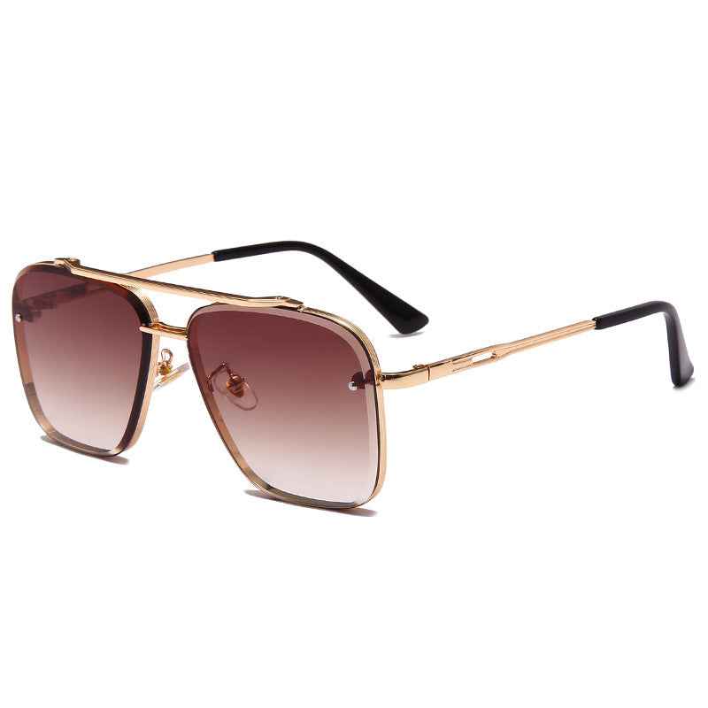 Metal Double-Beam Cut-Edge Sunglasses — Unisex Driving & Street Photography Shades