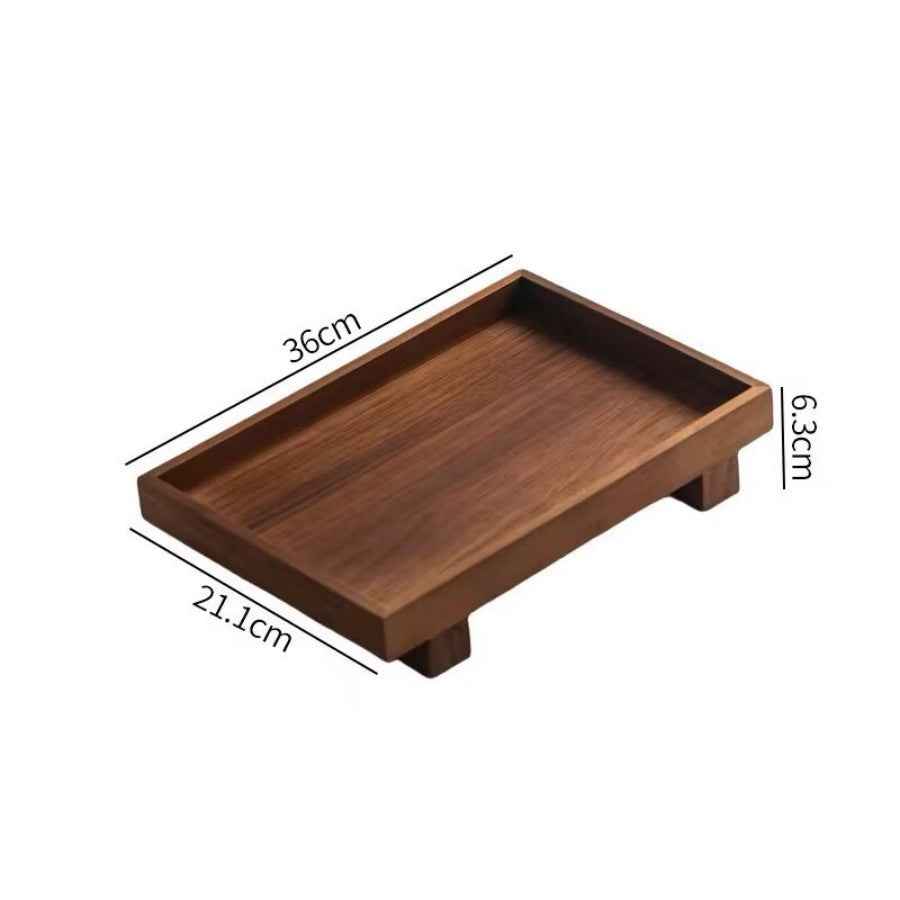 Solid Walnut Wood Decorative Tray — Chinese-Style Luxury Storage Rack for Desktop & Kitchen