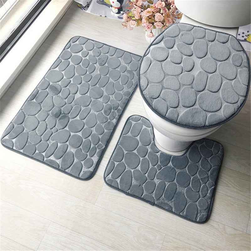 Coral Velvet Pebble Bath Mat — Water-Absorbent Non-Slip Bathroom Floor Mat