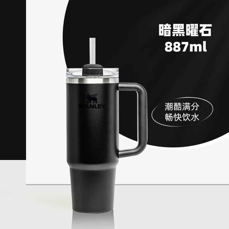 1L Stainless Steel Straw Cup — Large Capacity Iced Drink Tumbler with Transparent Lid | 6 Colors