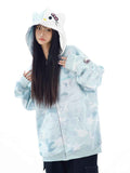 Vintage Camo Kitty Cat Cardigan — Oversized Lazy Style Cotton Sweatshirt Jacket for Women