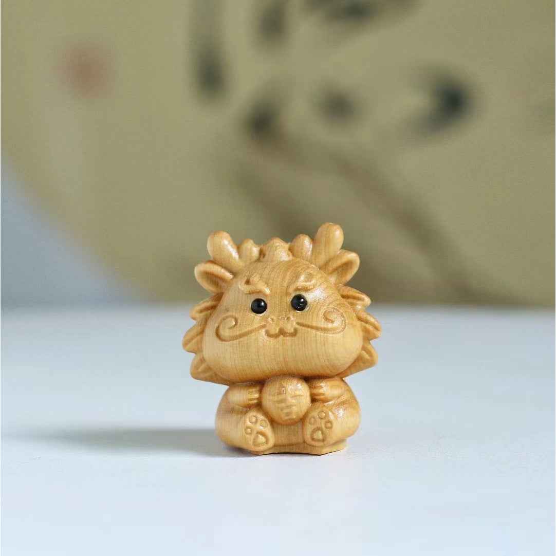 Hand-Carved Thuja Wood Dragon Pendant — Zodiac Dragon Wooden Carving Charm