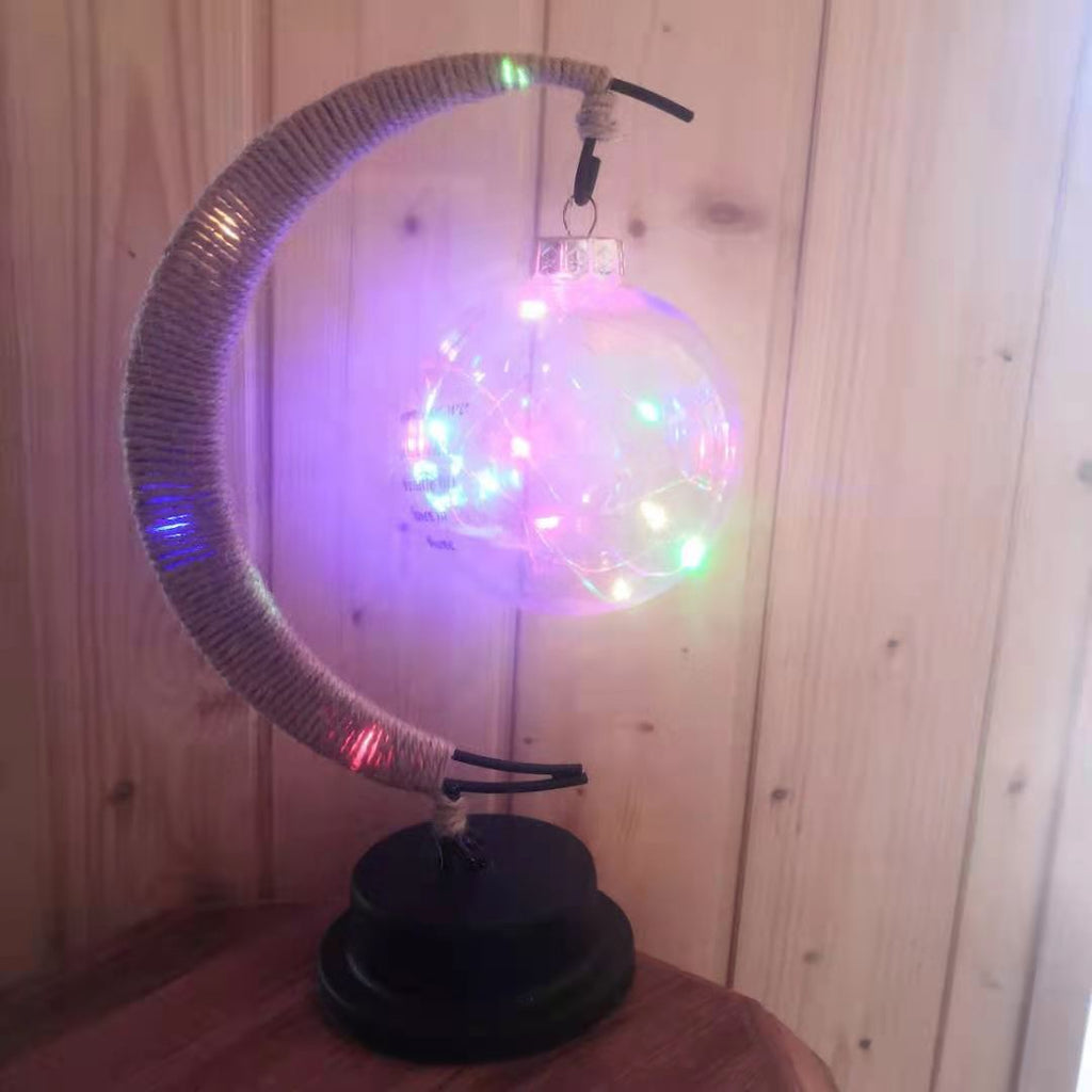 Led Nordic Style Wrought Iron Night Light Retro Hemp Rope Copper Wire Moon Ball Shape Lamp
