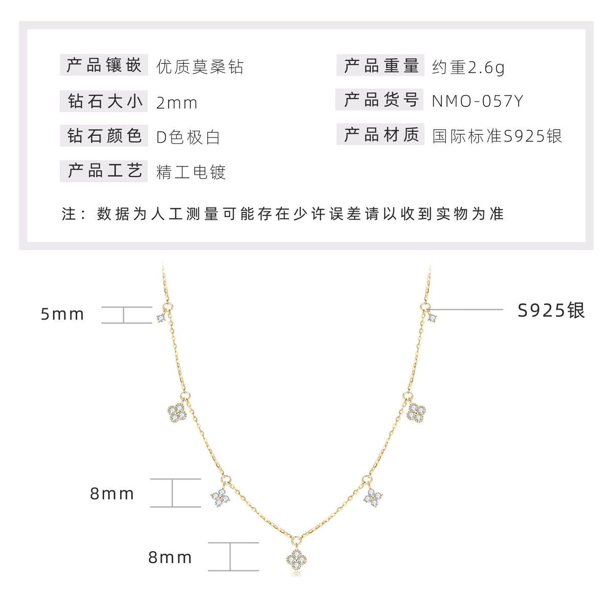 925 Sterling Silver Four-Leaf Clover Moissanite-Style Crystal Pendant Necklace — Lucky Charm Collarbone Chain for Women