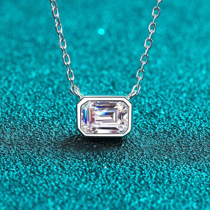 S925 Sterling Silver Moissanite Clavicle Necklace — Sugar Cube Diamond Pendant Chain