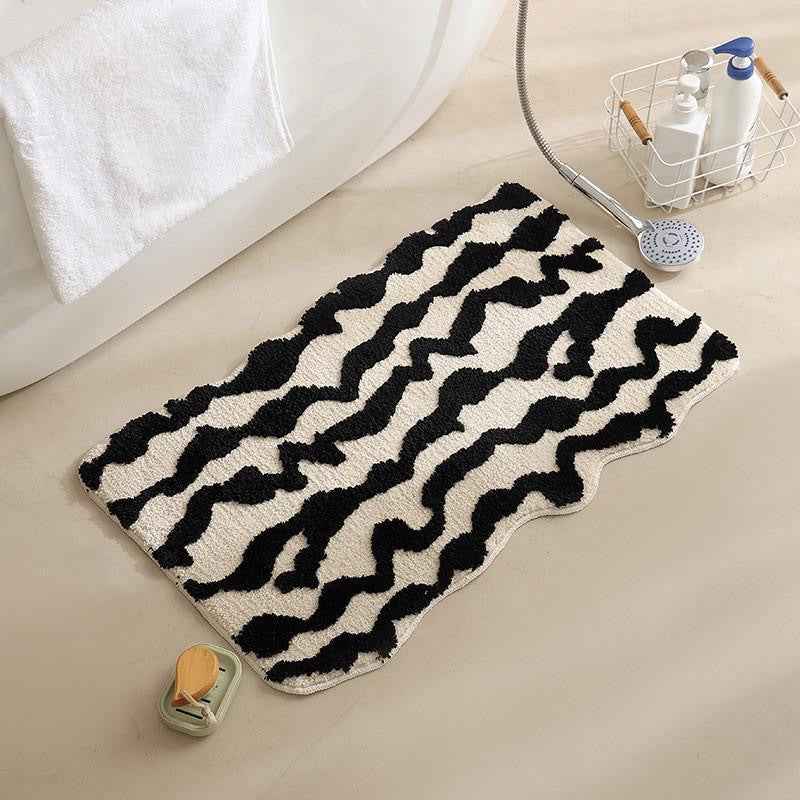 Geometric Checkered Flocking Carpet Bedroom Bedside Blanket High-End Bathroom Door Absorbent Quick-Drying Tufted Floor Mat Non-Slip