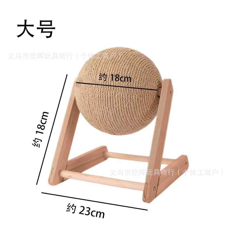 Wooden Cat Scratching Ball Post — Sisal Hemp Rope Scratcher with V or L Base | Multiple Sizes