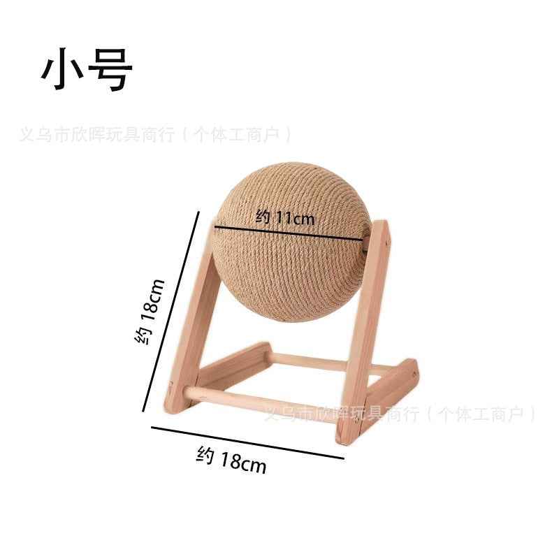 Wooden Cat Scratching Ball Post — Sisal Hemp Rope Scratcher with V or L Base | Multiple Sizes