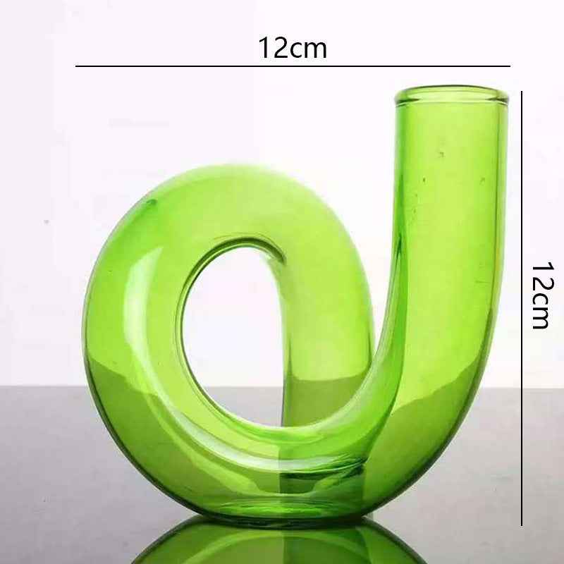 Curved Glass Hydroponics Vase — Artistic Bent Tube Vase for Home Decor & Flower Arrangements