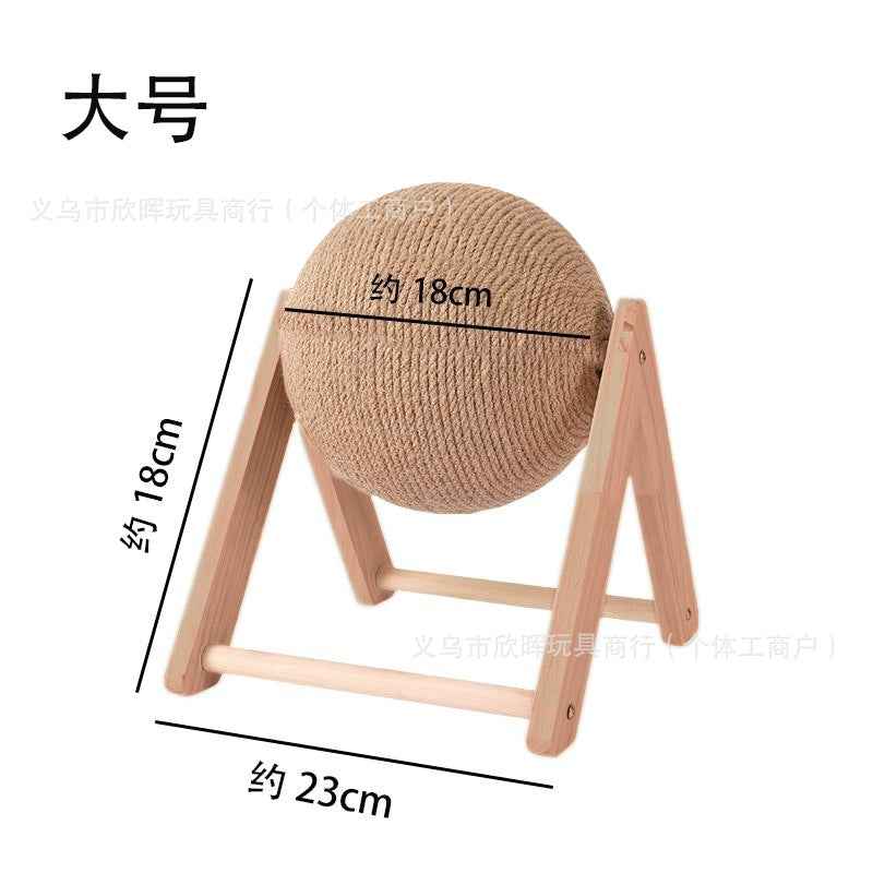 Wooden Cat Scratching Ball Post — Sisal Hemp Rope Scratcher with V or L Base | Multiple Sizes