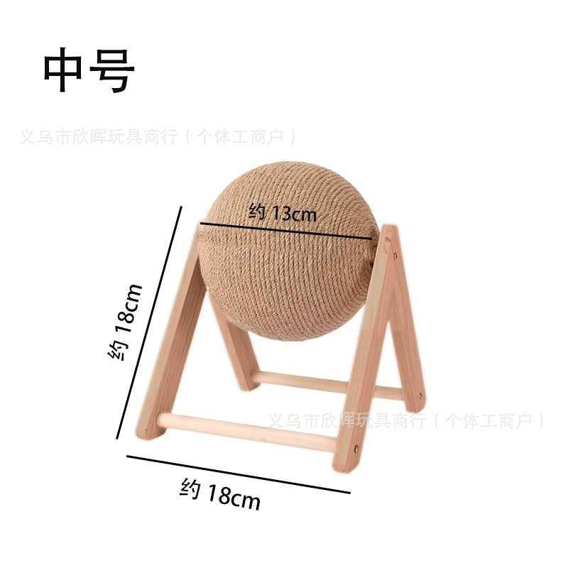Wooden Cat Scratching Ball Post — Sisal Hemp Rope Scratcher with V or L Base | Multiple Sizes