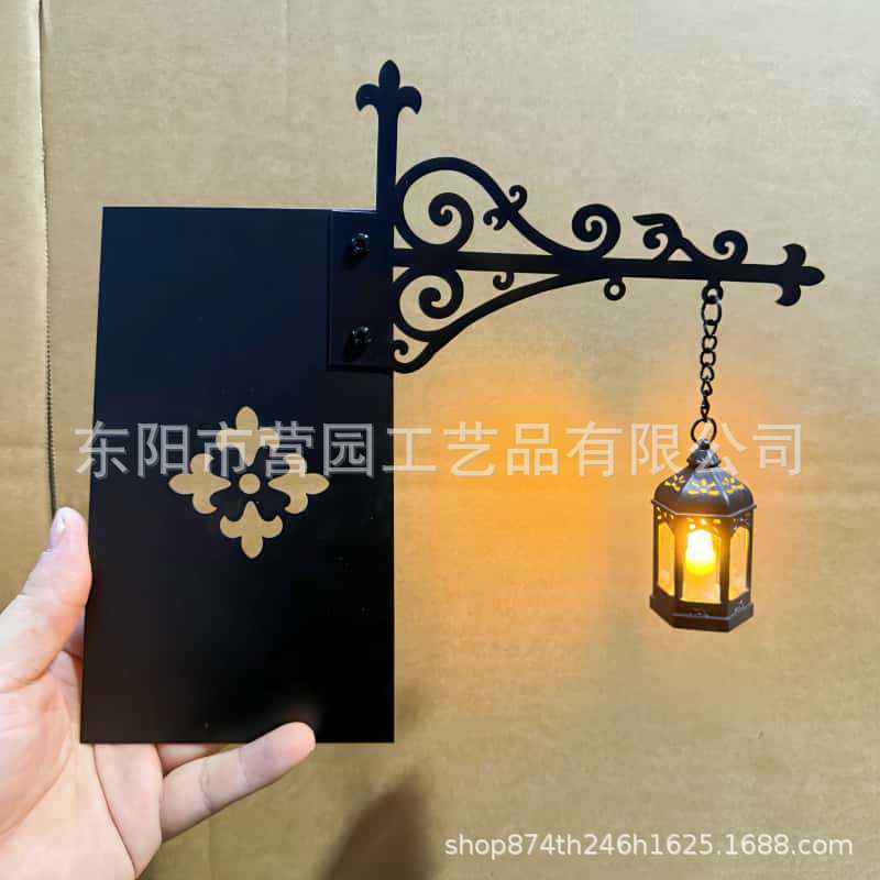 Iron Lantern Bookshelf Light — Vintage Library-Style Wall & Shelf Lamp for Home Decor