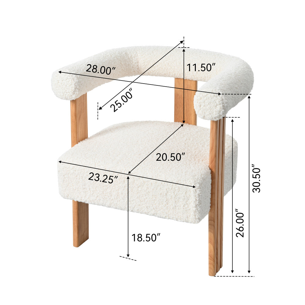 Mid-Century Modern Barrel Accent Chair, Upholstered Kitchen &amp; Dining Room Chairs with Arms, Teddy Velvet Boucle Accent Chairs Side Chairs for Kitchen Living Room Bedroom, White