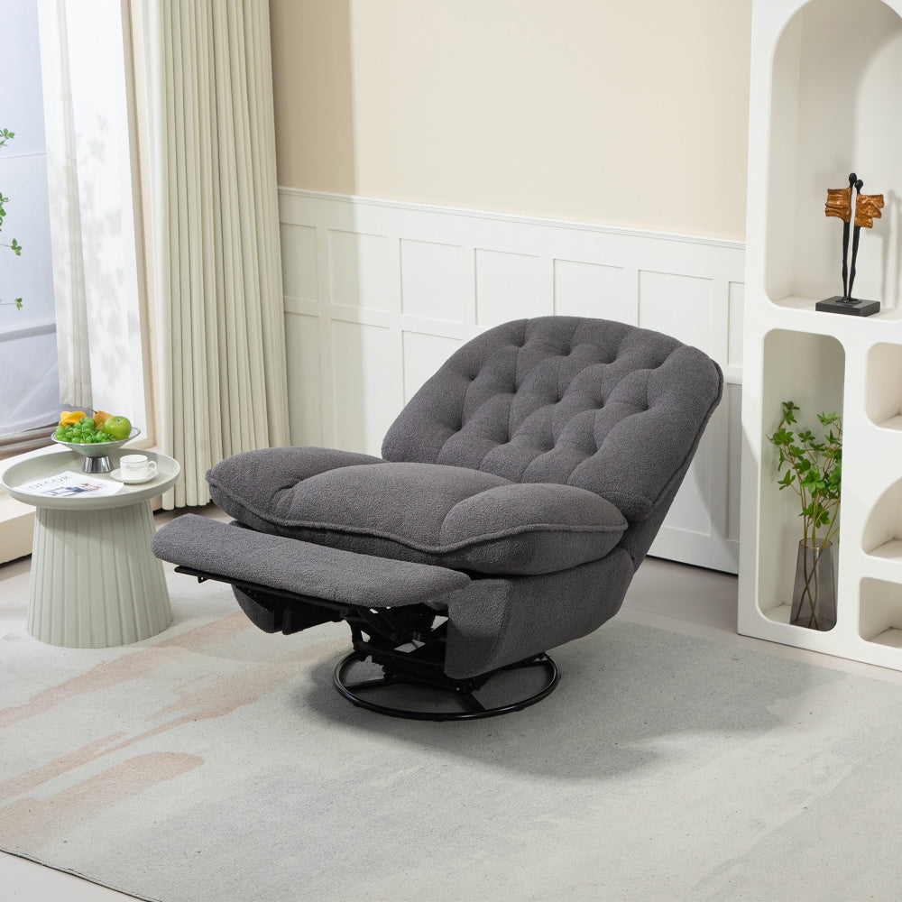 360° Swivel Recliner Adjustable Chair Chenille Glider Swivel Reclining Sofa Chair with Black Metal Round Base - Gray