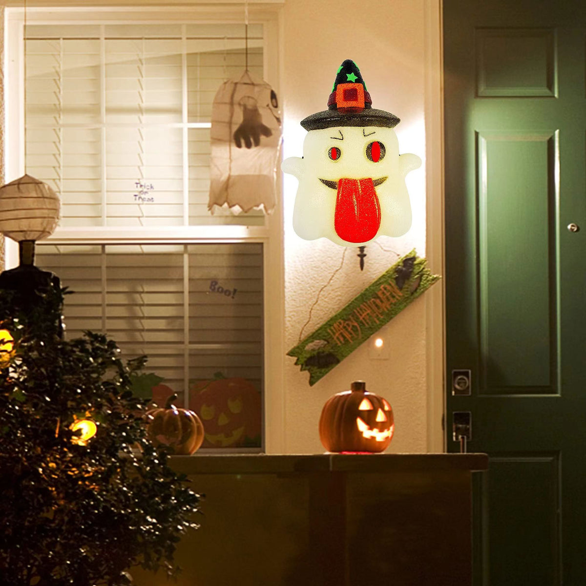 2 Pack Halloween Porch Light Covers, Decorative Ghost Porch Lamp Shade Cover for Indoor Outdoor, Sparkling EVA Ghosts Ornament, Party Haunted House Door Wall Lamp Decoration