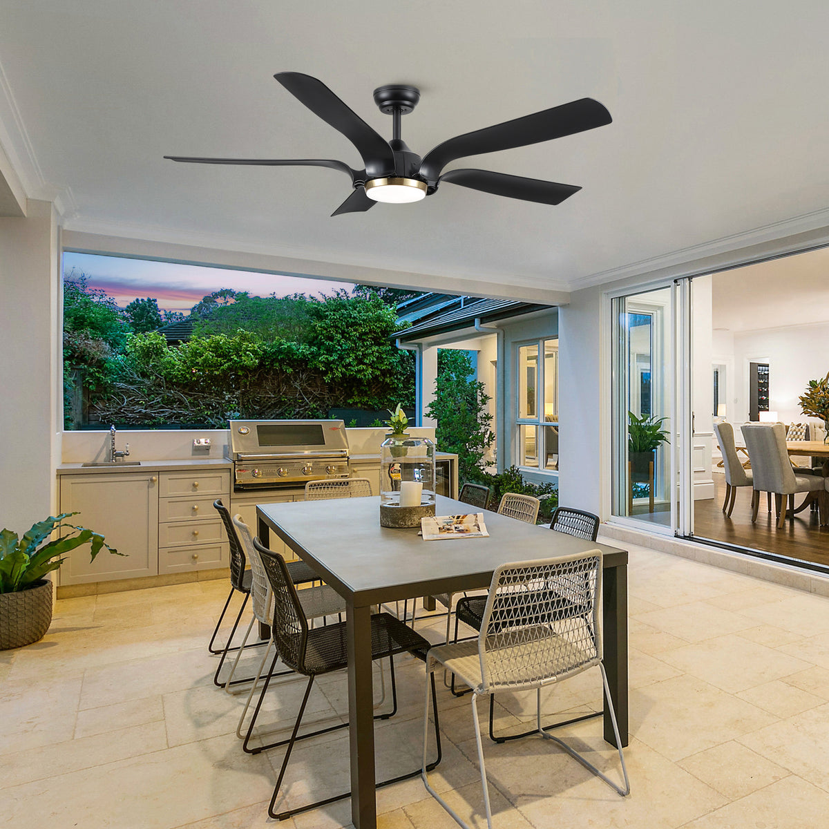 Smart 56" Integrated LED Ceiling Fan with  Antique Black Blades in Matte Black Fan Body Finish