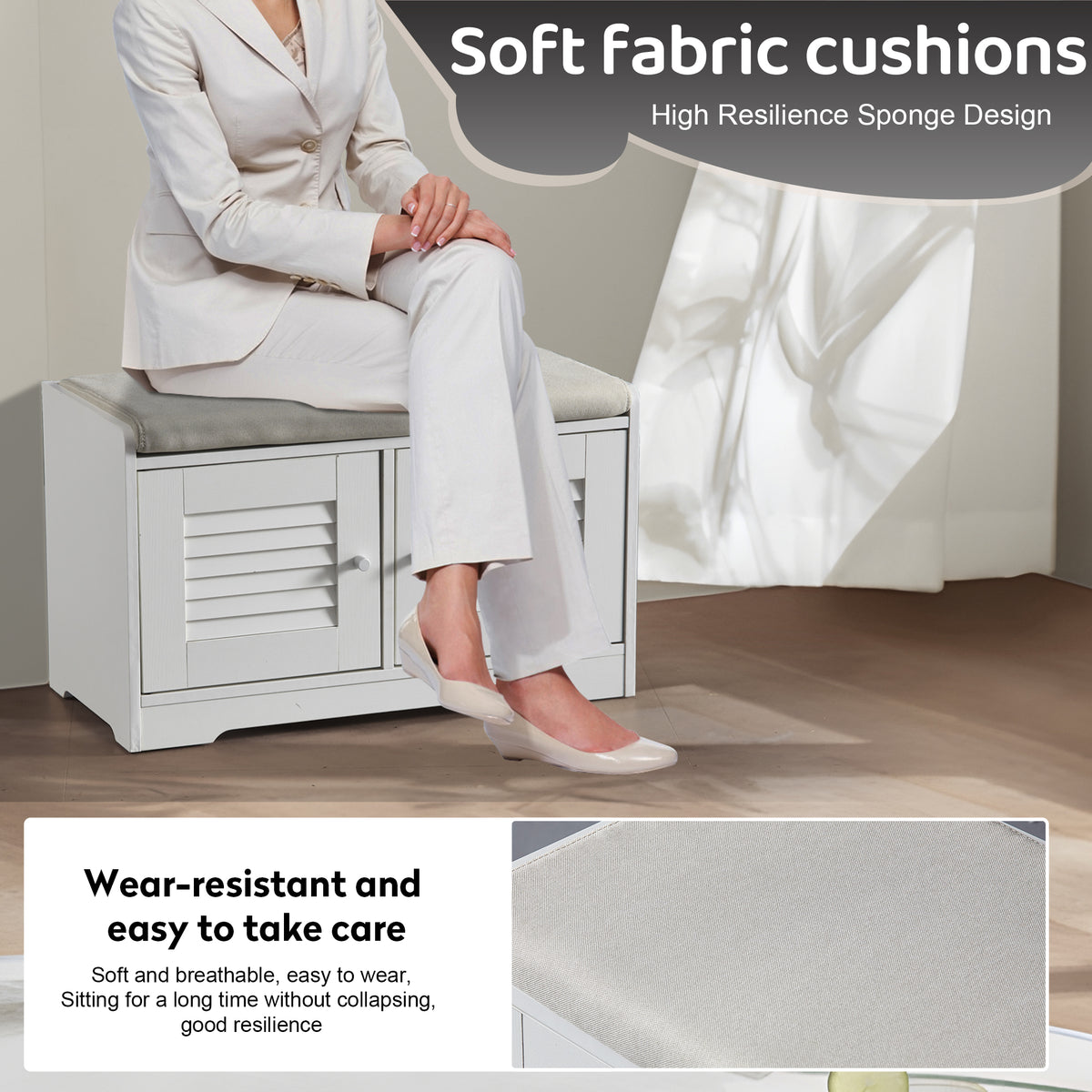 28.74"Shoe Storage Bench with 2 Door Cabinet, Entryway Bench with  White Shoe Storage, Shoe Bench with Cushion, Adjustable Shelves, Shoe Rack Bench for Entryway, Hallway