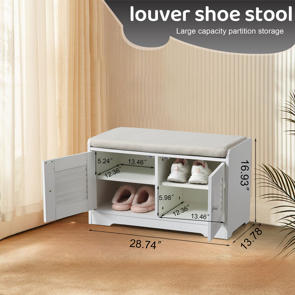 28.74"Shoe Storage Bench with 2 Door Cabinet, Entryway Bench with  White Shoe Storage, Shoe Bench with Cushion, Adjustable Shelves, Shoe Rack Bench for Entryway, Hallway