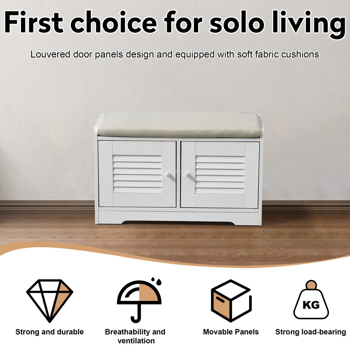 28.74"Shoe Storage Bench with 2 Door Cabinet, Entryway Bench with  White Shoe Storage, Shoe Bench with Cushion, Adjustable Shelves, Shoe Rack Bench for Entryway, Hallway