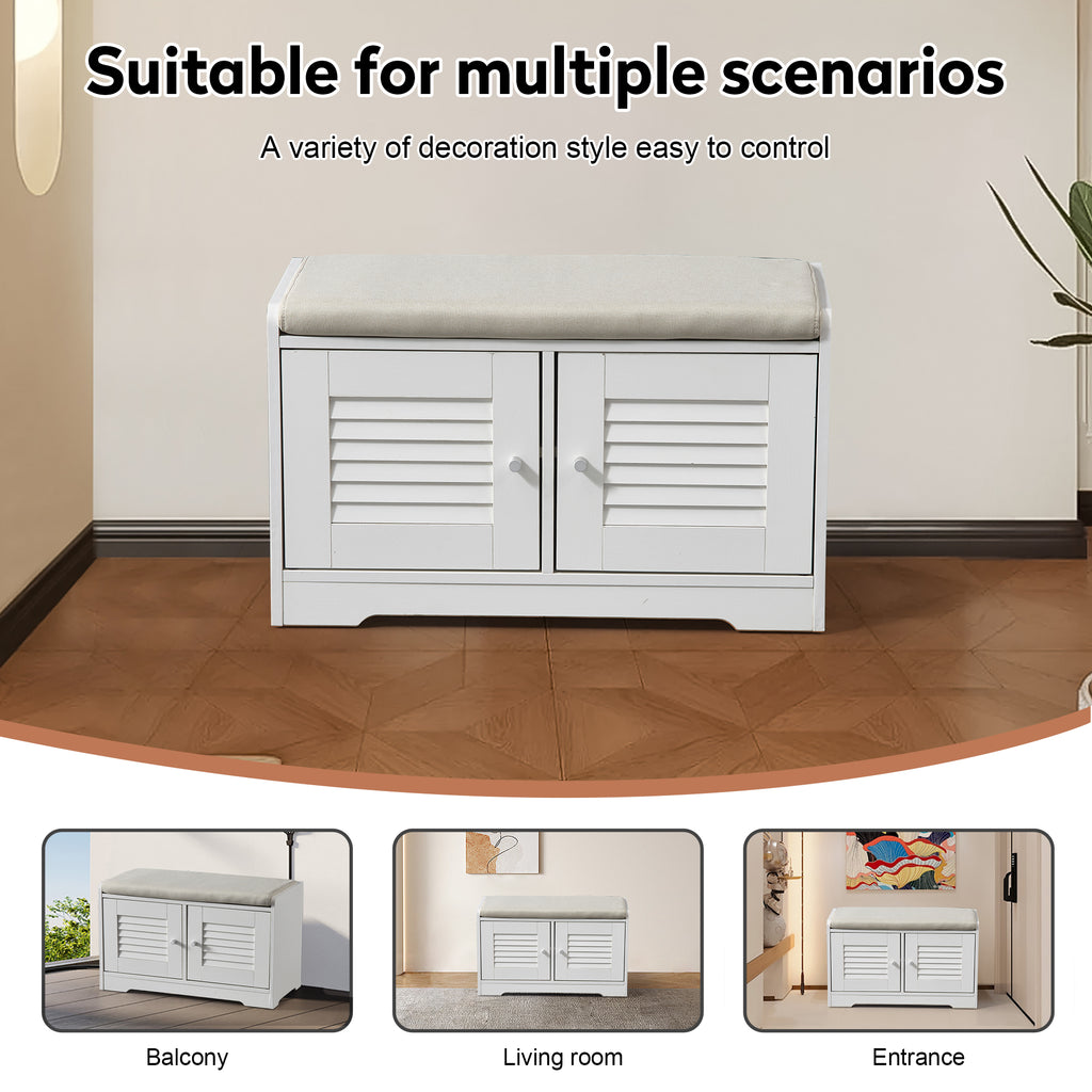 28.74"Shoe Storage Bench with 2 Door Cabinet, Entryway Bench with  White Shoe Storage, Shoe Bench with Cushion, Adjustable Shelves, Shoe Rack Bench for Entryway, Hallway