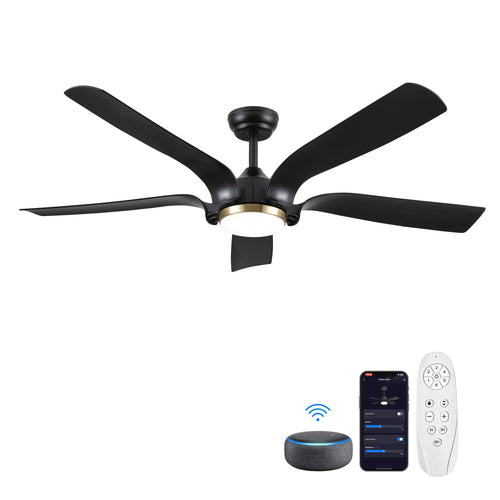 Smart 56" Integrated LED Ceiling Fan with  Antique Black Blades in Matte Black Fan Body Finish