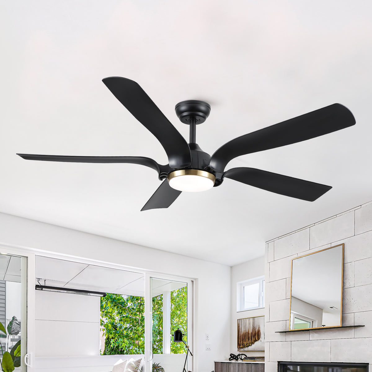 Smart 56" Integrated LED Ceiling Fan with  Antique Black Blades in Matte Black Fan Body Finish