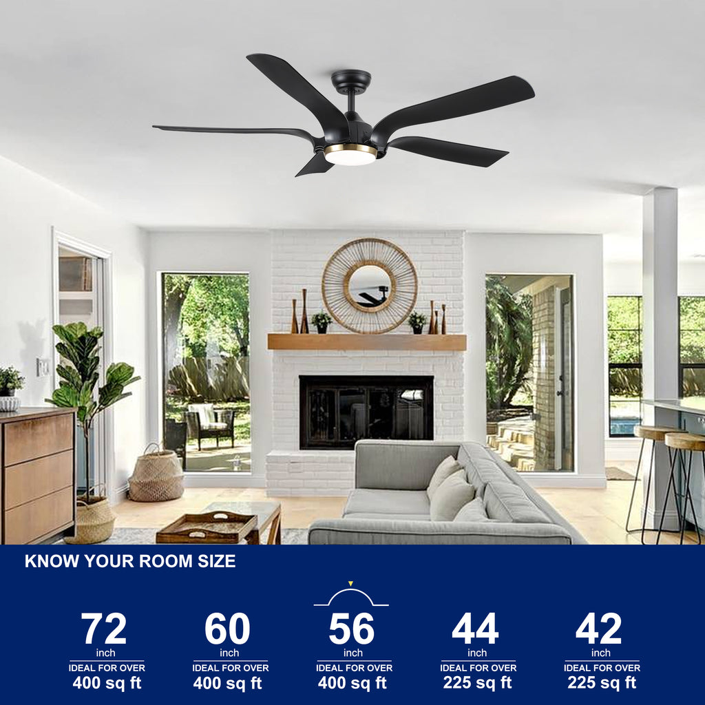 Smart 56" Integrated LED Ceiling Fan with  Antique Black Blades in Matte Black Fan Body Finish